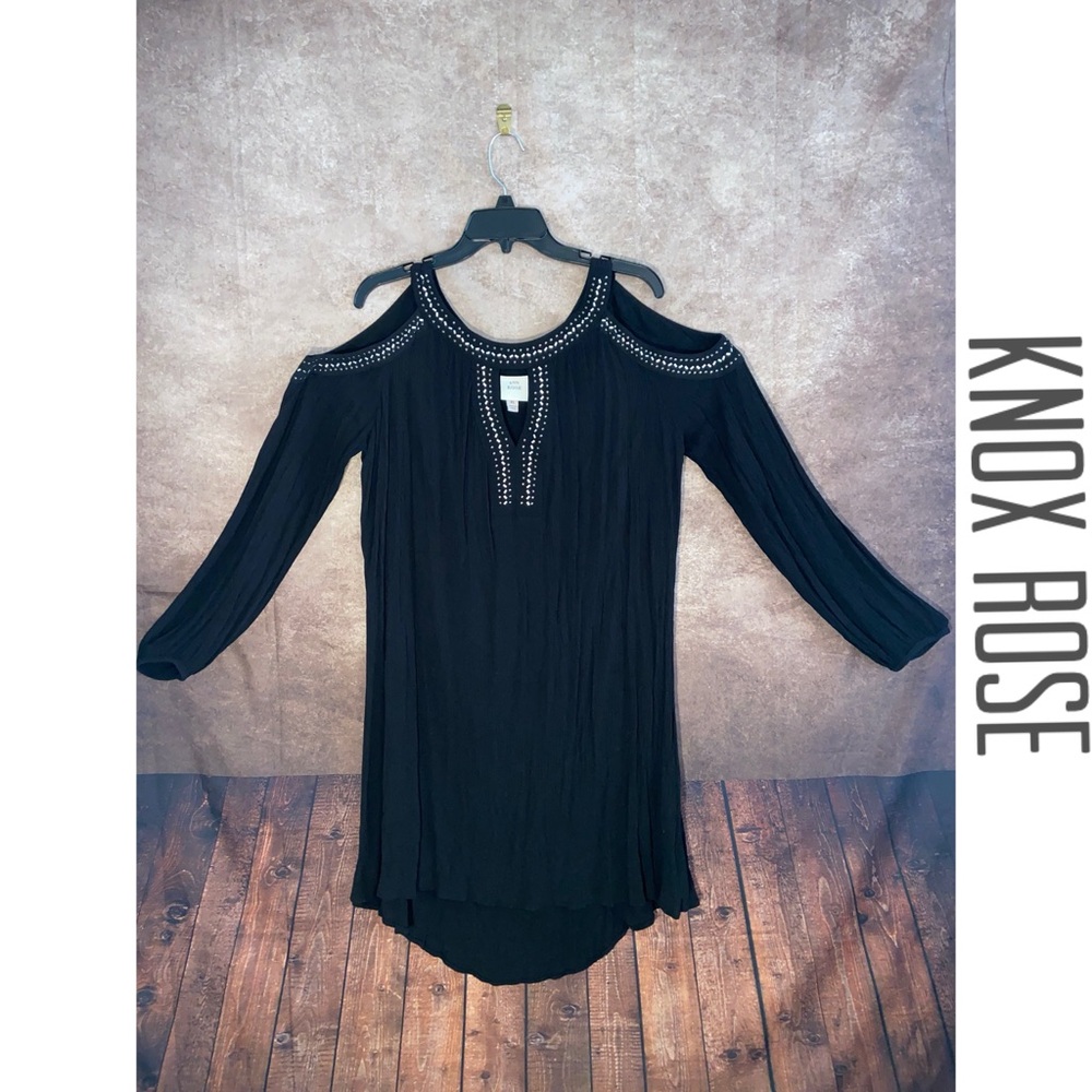 Knox Rose~Black embellished cold shoulder dress~women’s size XL~EUC